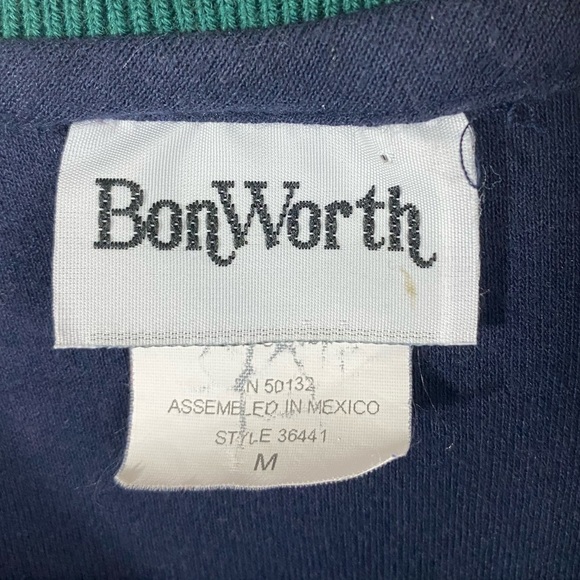 Bon Worth Knit Top Womens Size Medium Blue Christmas Red Cardinal Embroidered - Picture 5 of 8